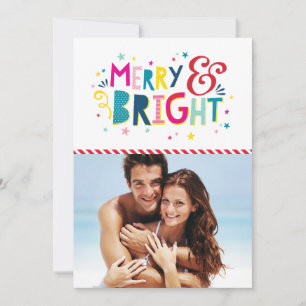 FUN PHOTO HOLIDAY merry & bright colorful type Card