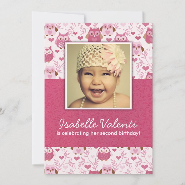 Fun Photo Owls Birthday Party Invitation 5X7 (Front)