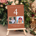 Fun Photo Terracotta Wedding Table Number<br><div class="desc">Have some fun with your wedding reception decor with these terracotta table number cards where each table number corresponds to photos of the bride and groom at the same age. For example, for Table 4, personalize the table number with "4" and add photos of the bride and groom when they...</div>
