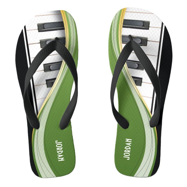 Fun Piano Design With Green Swoosh Flip Flops (Footbed)