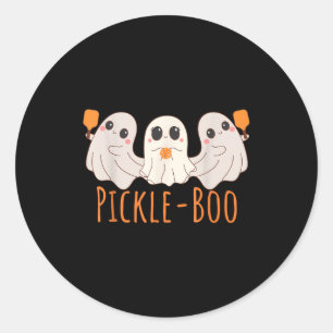 Fun pickle-boo ghost playing pickleball halloween classic round sticker