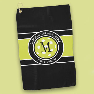 Fun Pickleball Funny Quote Name Initial Black   Golf Towel