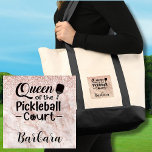 Fun Pickleball Gal Queen of the Court Tote Bag<br><div class="desc">Yes, there is a queen of the pickleball court in your life who would really enjoy this special tote bag as a gift. Yes -- Queen of the Pickleball Court with lots of glam and some glitter with a rose gold background and personalized with her name. Any design questions, just...</div>
