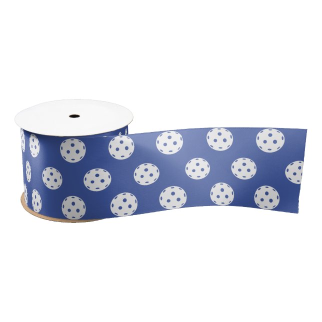 Fun Pickleball Pattern Blue White Satin Ribbon (Spool)