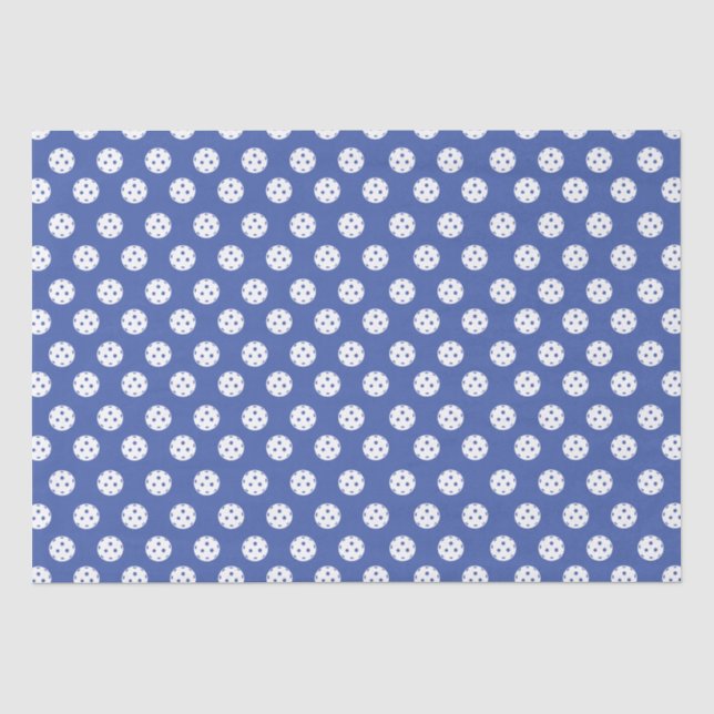 Fun Pickleball Pattern Blue White Sports Balls Tissue Paper (Front)