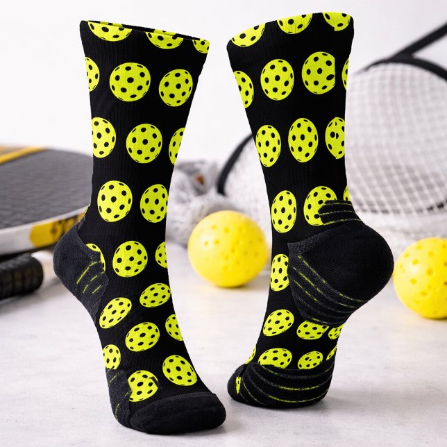 Fun Pickleball Pattern Yellow Novelty Socks (Creator Uploaded)