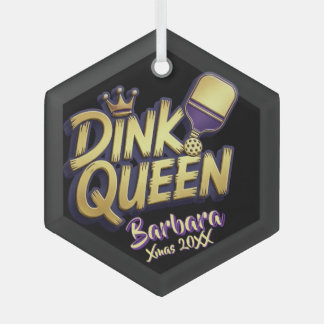 Fun Pickleball Sports Dink Queen Quote Custom Name Glass Ornament