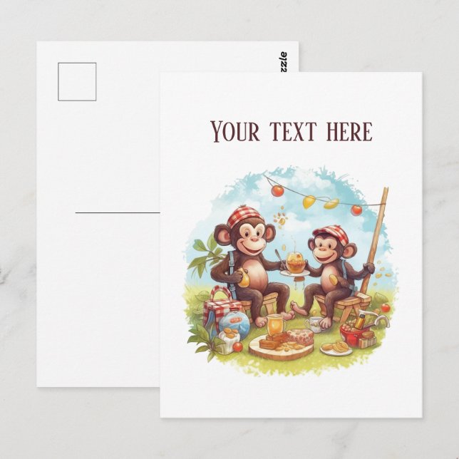 Fun picnic monkeys add text  postcard (Front/Back)