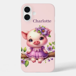 Fun pig lovers add your name iPhone 16 plus case