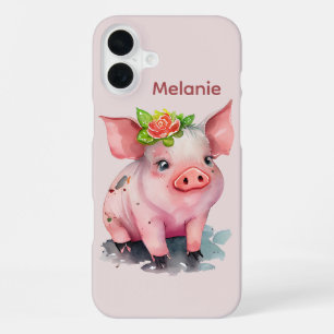 Fun pig lovers add your name  iPhone 16 plus case