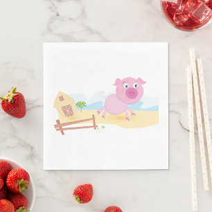 Fun Pig on Farm with Barn and Fence Napkin