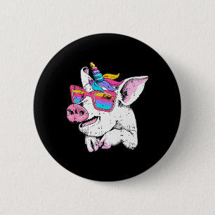 Fun Pig Piglet Unicorn Horn Glasses Cute Farm Hall 2 Inch Round Button