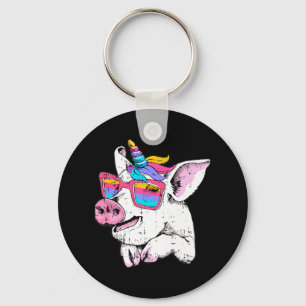 Fun Pig Piglet Unicorn Horn Glasses Cute Farm Hall Keychain