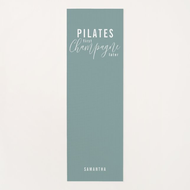 Fun Pilates First Champagne Later Green Workout Yoga Mat (Front)