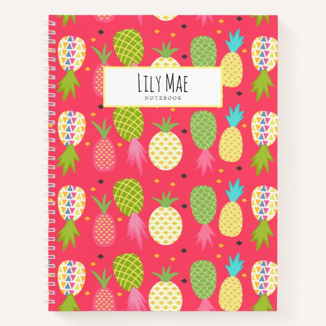 Fun Pineapple patterned Personalised  Notebook (Front)
