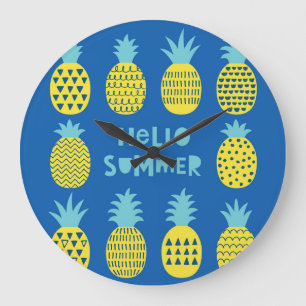 Fun Pineapple Vintage Card Design Large Clock