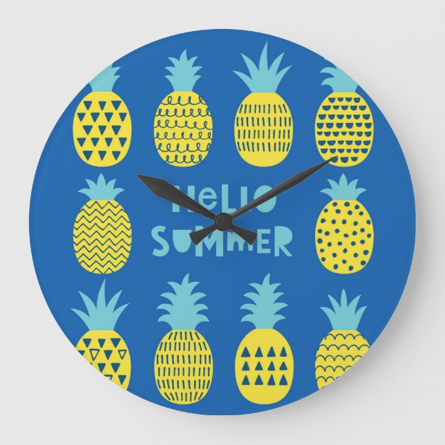 Fun Pineapple Vintage Card Design Large Clock (Front)