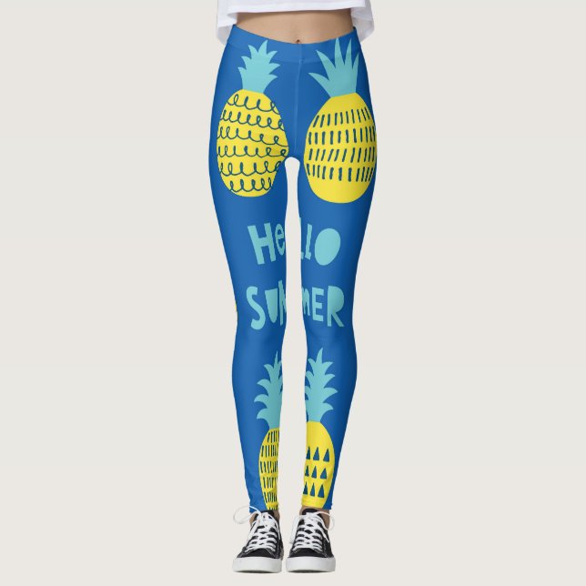 Fun Pineapple Vintage Card Design Leggings (Front)
