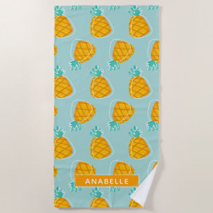 Fun Pineapples Tropical Summer Pattern Beach Towel