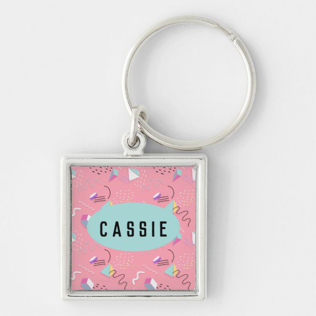 Fun Pink 1990s Throwback Graphics Keychain (Front)