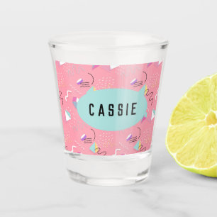 Fun Pink 1990s Throwback Graphics Personalized Shot Glass