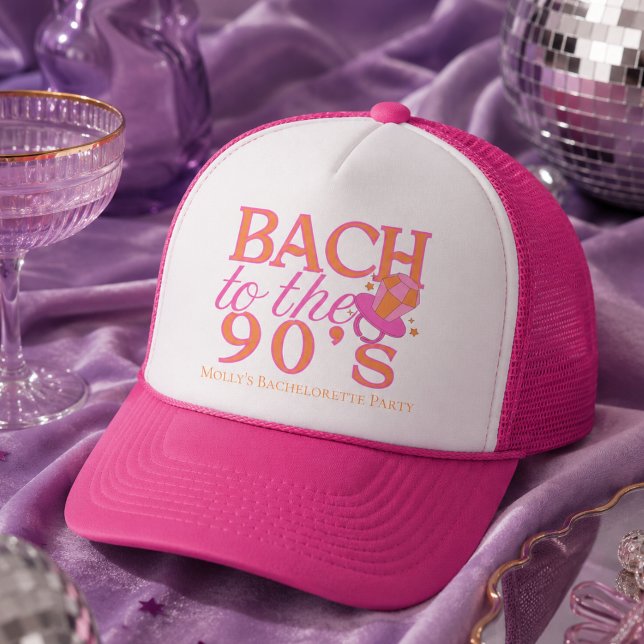 Fun Pink 90s Retro Bachelorette Trucker Hat (Fun Pink 90s Retro Bachelorette Trucker Hat)