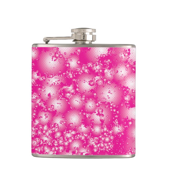 Fun PINK Abstract Ink Super Splash pattern Hip Flask (Front)