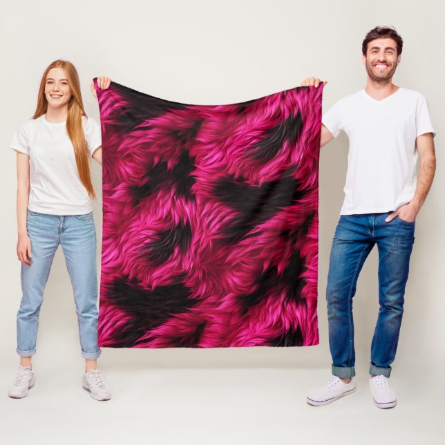 Fun Pink and Black faux monster fur texture Fleece Blanket (In Situ)