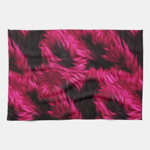 Fun Pink and Black faux monster fur texture Kitchen Towel