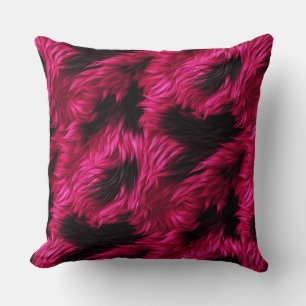 Fun Pink and Black faux monster fur texture Throw Pillow