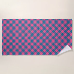 Fun Pink And Blue Tartan  Beach Towel