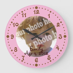 Fun Pink and Brown Add Your Photo Clock w Minutes