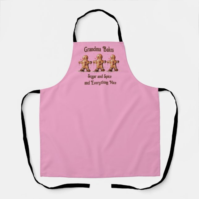 Fun Pink and Cheerful Grandma Bakes Gingerbread Apron (Front)