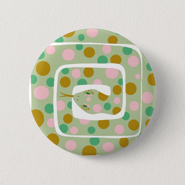 Fun Pink and Green Abstract Polka Dotted Snake 2 Inch Round Button (Front)
