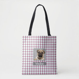 Fun Pink and Grey Geometric Dot Pattern Pet Photo Tote Bag