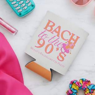 Fun Pink and Orange 90s Retro Bachelorette Can Cooler
