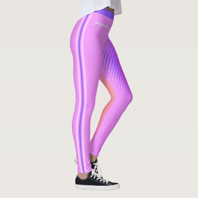 Fun Pink and Purple Stripes with Your Name on Pink Leggings (Right)