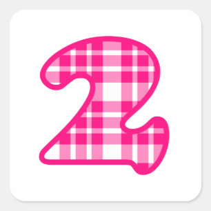 Fun Pink and White Plaid Number 3 THREE A19 Square Sticker