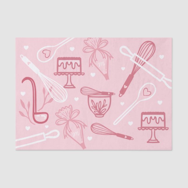 Fun Pink Baking & Cooking Utensil Pattern Tissue Paper (Front)