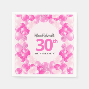 Fun Pink Balloons Faux Glitter 30th Birthday Party Napkin