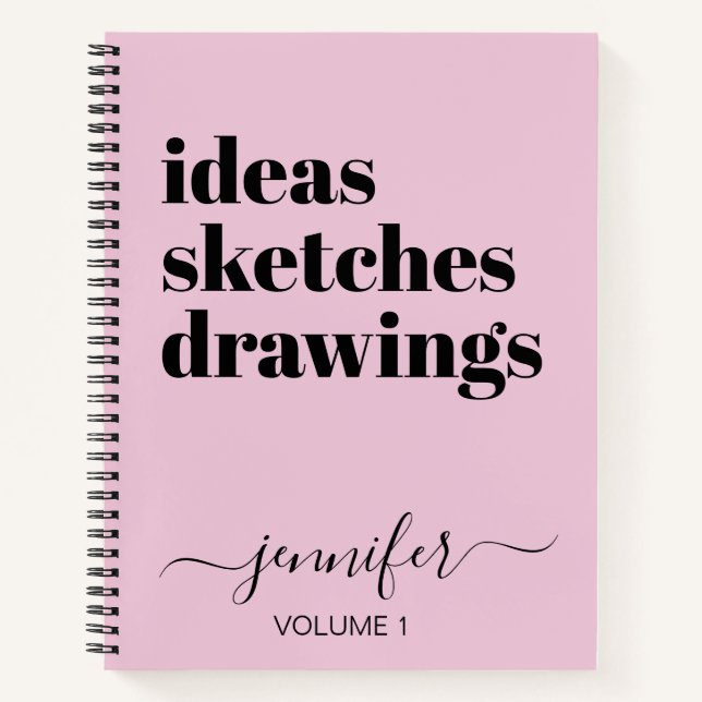 Fun Pink Black Personalized Sketchbook Your Name Notebook (Front)