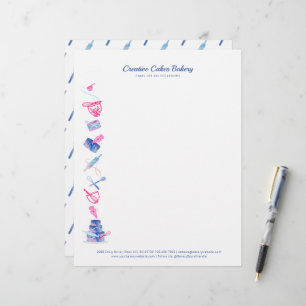 Fun Pink & Blue Bakery Cake Shop Baking Tools Letterhead