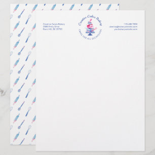 Fun Pink & Blue Marble Bakery Cake & Tools Logo Letterhead