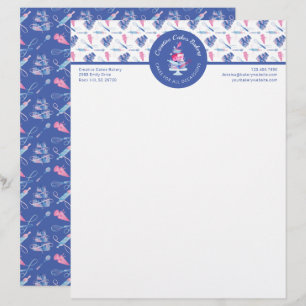 Fun Pink & Blue Marble Bakery Cake & Tools Logo Letterhead