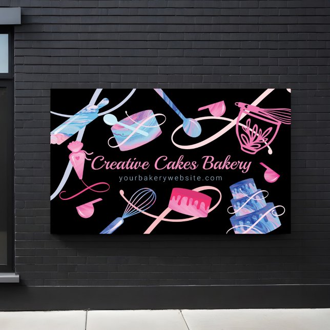 Fun Pink Blue Marble Bakery Cakes Tools & Utensils Banner (Fun Pink Blue Marble Bakery Cakes Tools & Utensils Banner)