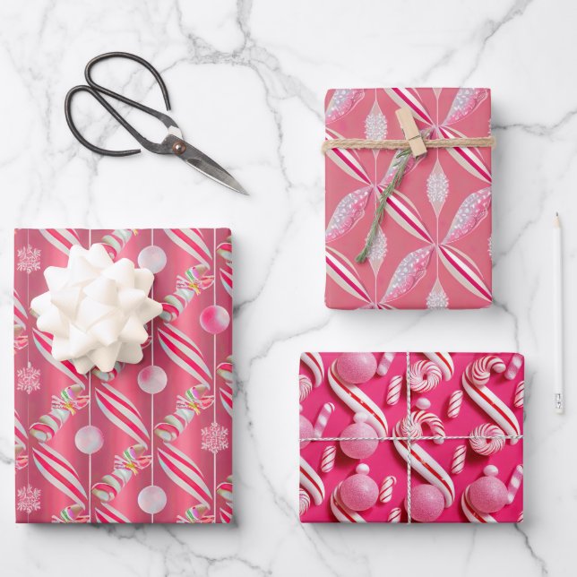 Fun Pink Candy Lane Collection Wrapping Paper Sheet (Front)