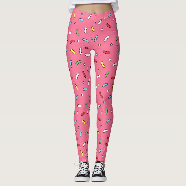 Fun Pink Candy Sprinkles Pattern Leggings (Front)