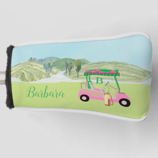 Fun Pink Cart Course Clubs Monogram Golf Head Cover (Front)