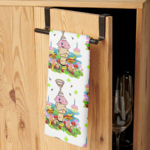 Fun Pink Cupcake Happy Birthday Kitchen Hand Towel