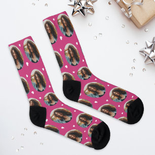 Fun Pink Custom Girlfriend Photo Heart Socks